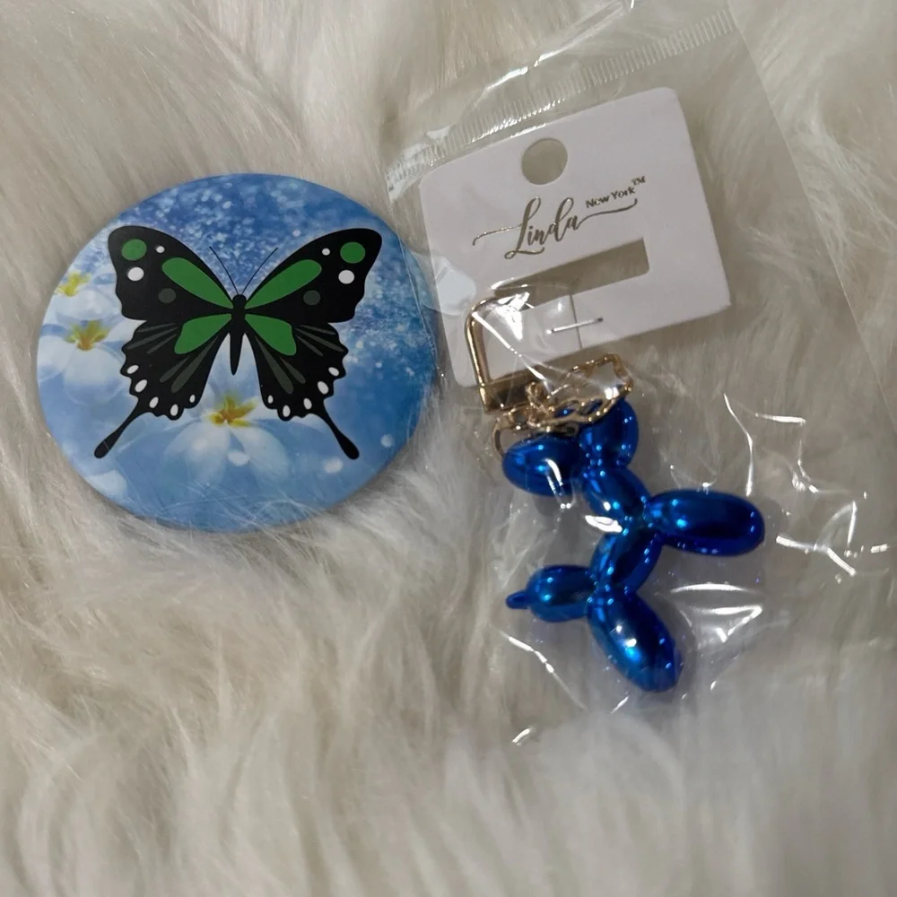 Compact Mirror & Dog Bag Charm/ Keychain